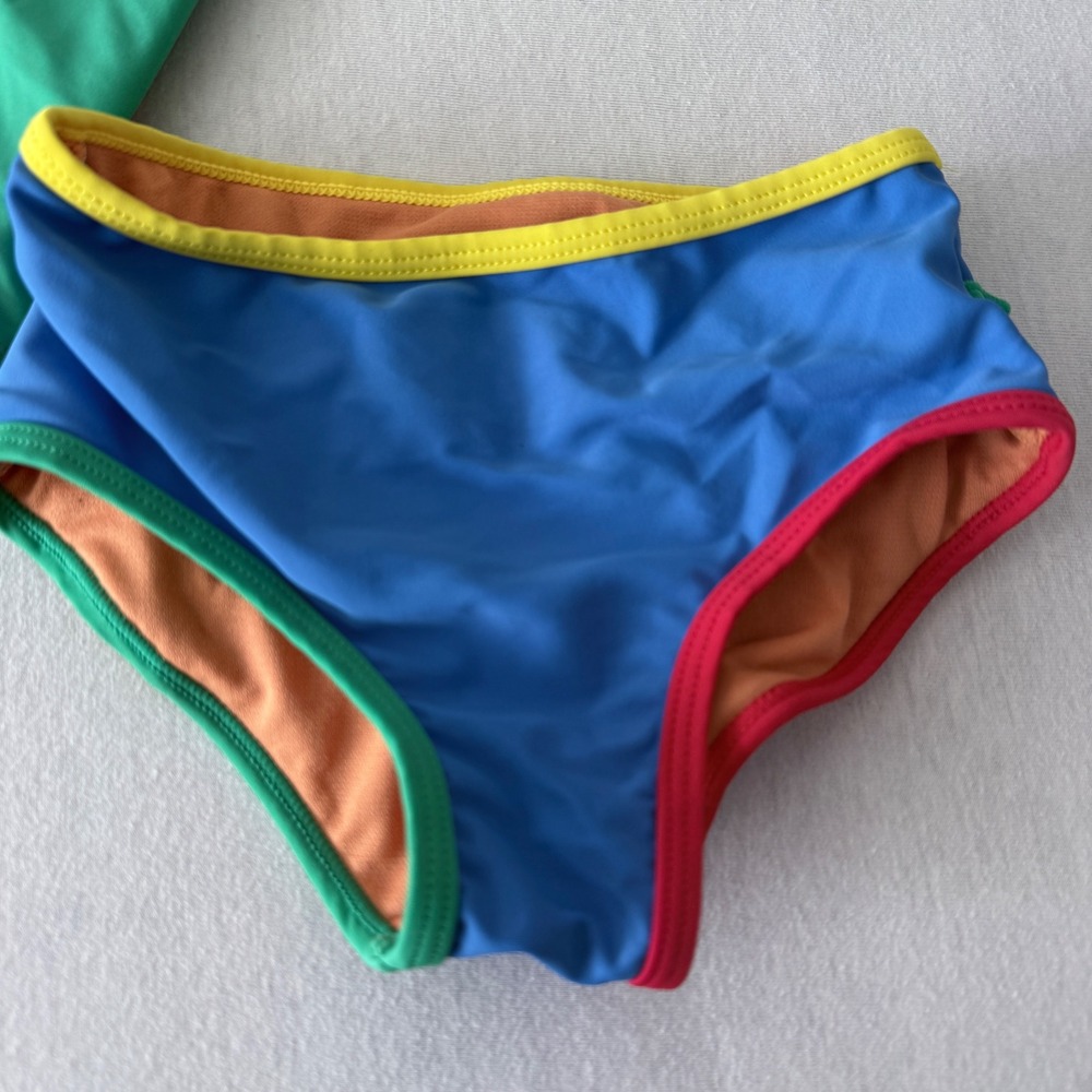 RuffleButts Rash Guard Swimsuit Kids 4T Colorblock Ruffle 2 Piece Set Primary - Picture 4 of 7